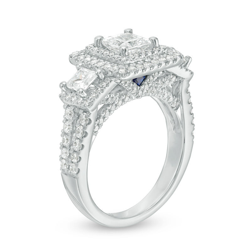 Vera Wang Love Collection 2-1/2 CT. T.W. Princess-Cut Diamond Three Stone Frame Engagement Ring in 14K White Gold