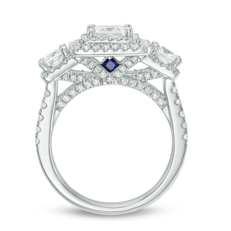Vera Wang Love Collection 2-1/2 CT. T.W. Princess-Cut Diamond Three Stone Frame Engagement Ring in 14K White Gold