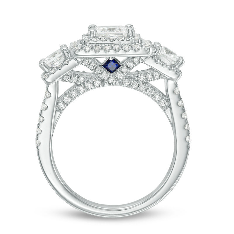Main Image 3 of Vera Wang Love Collection 2-1/2 CT. T.W. Princess-Cut Diamond Three Stone Frame Engagement Ring in 14K White Gold