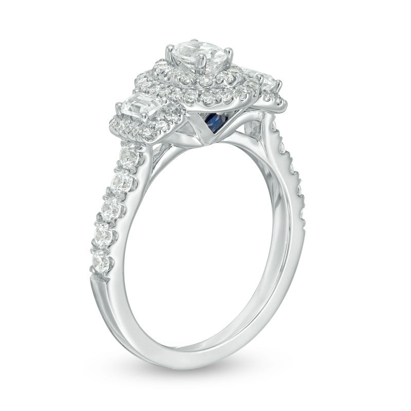 Main Image 2 of Vera Wang Love Collection 1-1/4 CT. T.W. Oval Diamond Three Stone Frame Engagement Ring in 14K White Gold