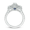 Thumbnail Image 3 of Vera Wang Love Collection 1-1/4 CT. T.W. Oval Diamond Three Stone Frame Engagement Ring in 14K White Gold
