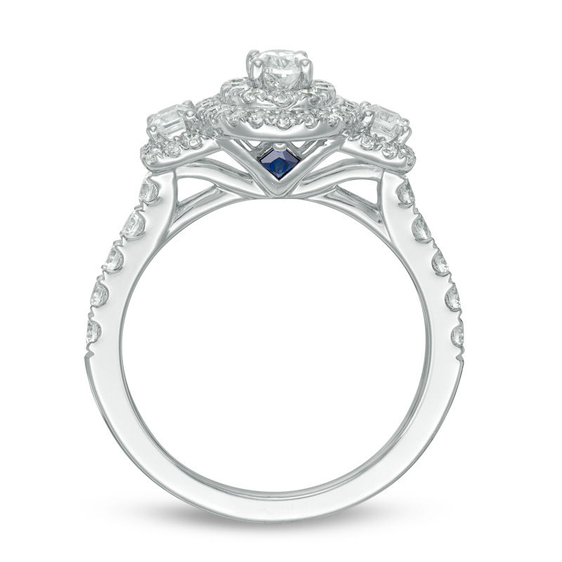 Main Image 3 of Vera Wang Love Collection 1-1/4 CT. T.W. Oval Diamond Three Stone Frame Engagement Ring in 14K White Gold