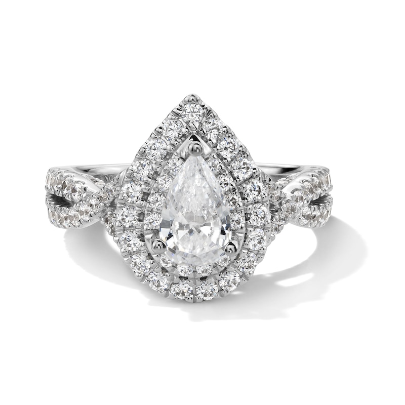 Main Image 1 of Vera Wang Love Collection 1-5/8 CT. T.W. Pear-Shaped Diamond Double Frame Twist Engagement Ring in 14K White Gold