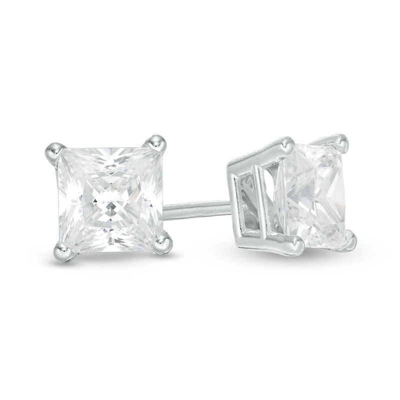 1 Ct T W Princess Cut Diamond Solitaire Stud Earrings In 14k