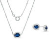 Thumbnail Image 1 of Abstract Pear-Shaped Lab-Created Blue and White Sapphire Frame Bead Station Necklace and Earrings Set in Sterling Silver