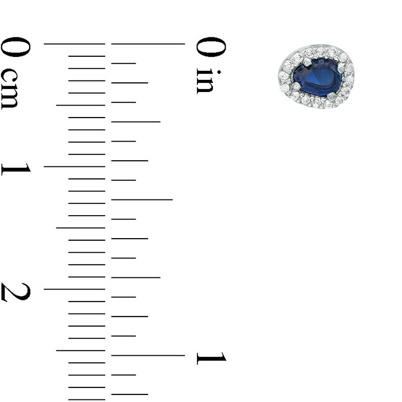 Main Image 3 of Abstract Pear-Shaped Lab-Created Blue and White Sapphire Frame Bead Station Necklace and Earrings Set in Sterling Silver