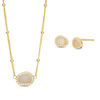 Thumbnail Image 1 of Pear-Shaped Rose Quartz and Lab-Created White Sapphire Necklace and Earrings Set in Sterling Silver with 18K Gold Plate