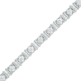 3 CT. T.W. Baguette and Round Diamond Alternating Bracelet in 10K White Gold - 7.5&quot;