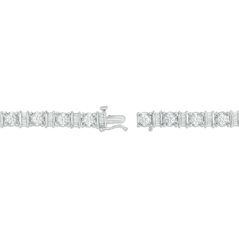 Main Image 2 of 3 CT. T.W. Baguette and Round Diamond Alternating Bracelet in 10K White Gold - 7.5"
