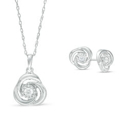 1/6 CT. T.W. Diamond Knot Pendant and Stud Earrings Set in 10K White Gold