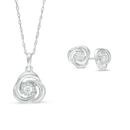 Jewelry Sets Gift Ideas Zales Outlet T W Diamond Knot Pendant And Stud Earrings Set In 10k White