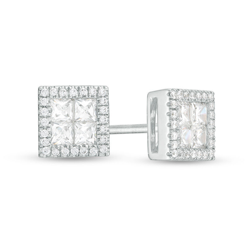1/2 CT. T.W. Quad Princess-Cut Diamond Frame Stud Earrings in 10K White Gold