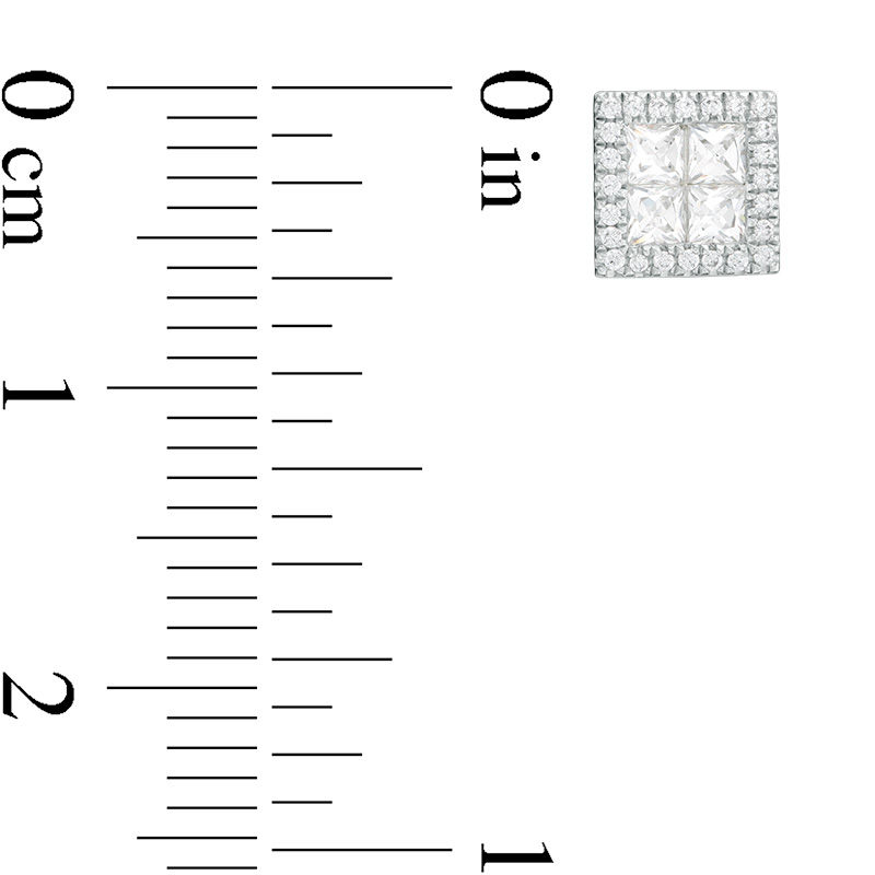 1/2 CT. T.W. Quad Princess-Cut Diamond Frame Stud Earrings in 10K White Gold