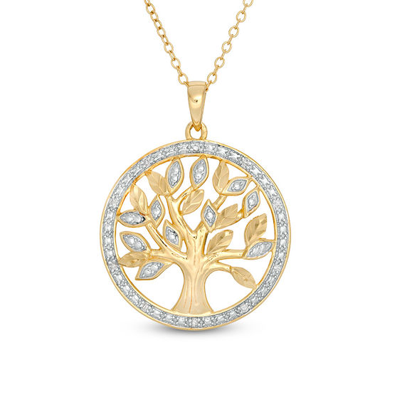 1/20 CT. T.W. Diamond Tree of Life Pendant in Sterling Silver with 18K ...