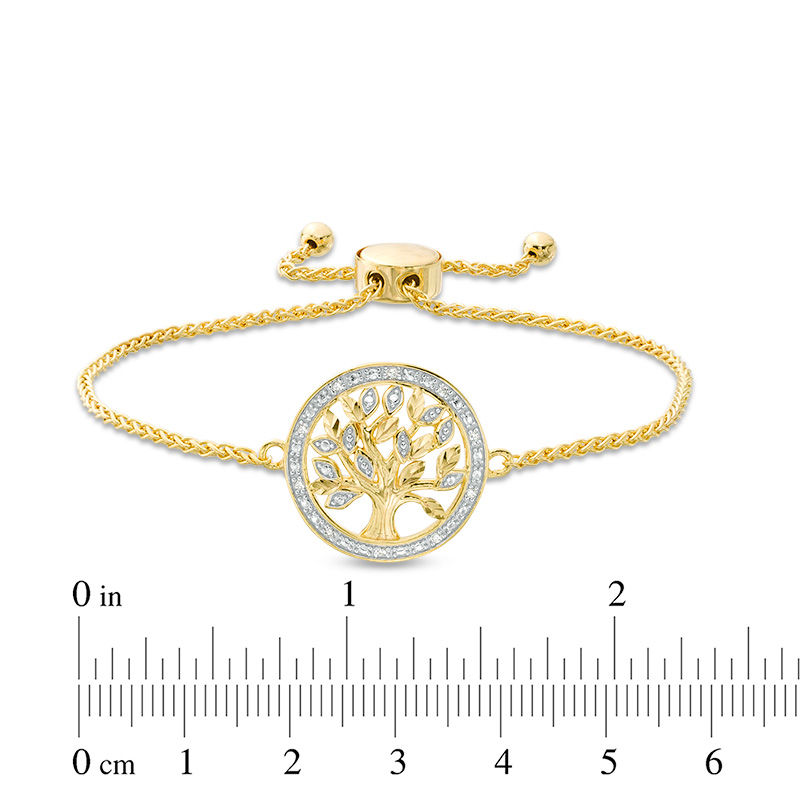 1/20 CT. T.W. Diamond Family Tree Bolo Bracelet in Sterling Silver with 18K Gold Plate - 9.0"