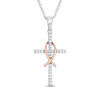 Thumbnail Image 1 of 1/8 CT. T.W. Diamond Cross with Ichthus Pendant in Sterling Silver and 10K Rose Gold