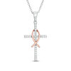 Thumbnail Image 0 of 1/8 CT. T.W. Diamond Cross with Ichthus Pendant in Sterling Silver and 10K Rose Gold