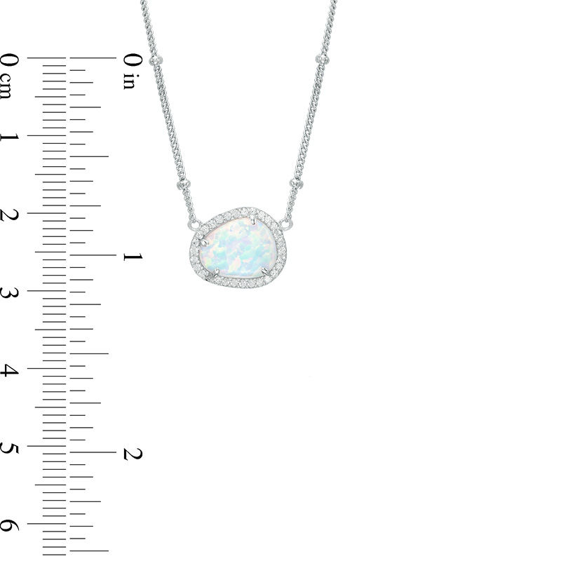 Main Image 2 of Pear-Shaped Lab-Created Opal and White Sapphire Frame Necklace in Sterling Silver - 16"