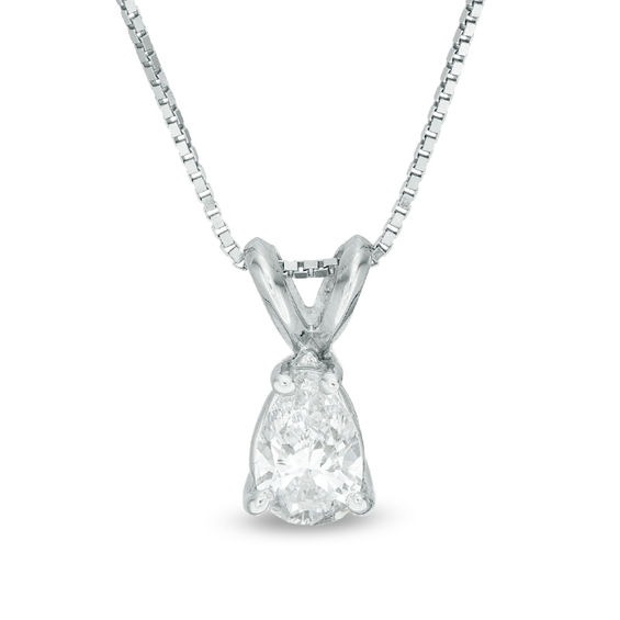 1 3 Ct Certified Pear Shaped Diamond Solitaire Pendant In 14k White Gold I I1 Zales - Diamond Pear Solitaire Pendant 1 3 Ct Certified Pear Shaped Diamond Solitaire Pendant In 14k White Gold I I1 Zales - Diamond Pear Solitaire Pendant