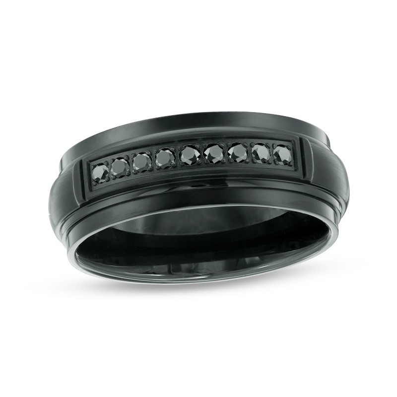 Main Image 1 of 1/6 CT. T.W Black Diamond Channel Wedding Band in Black IP Stainless Steel