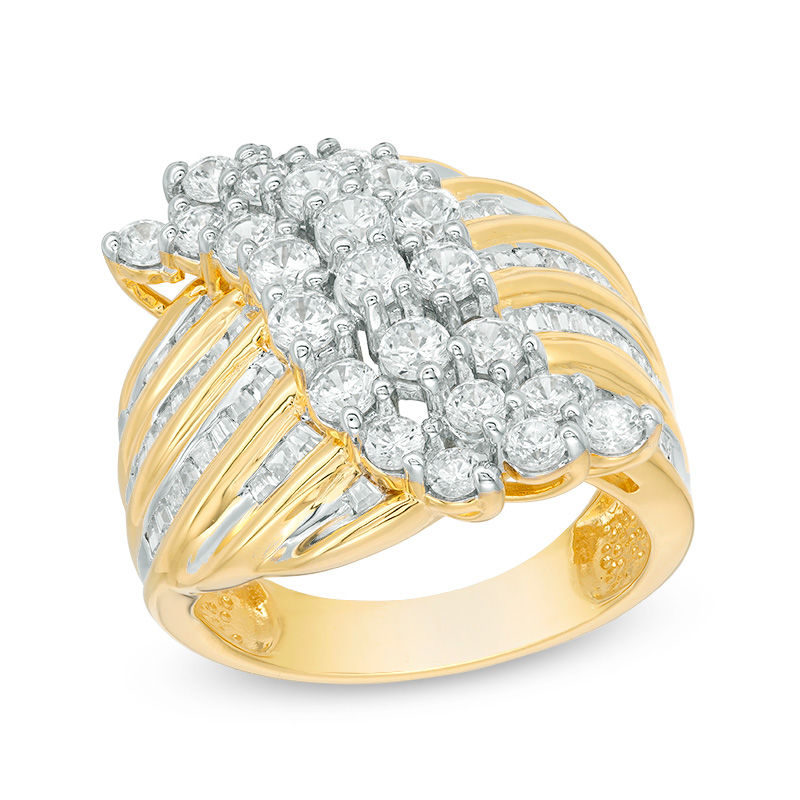 Main Image 1 of 2 CT. T.W. Baguette and Round Diamond Wave Ring in 10K Gold