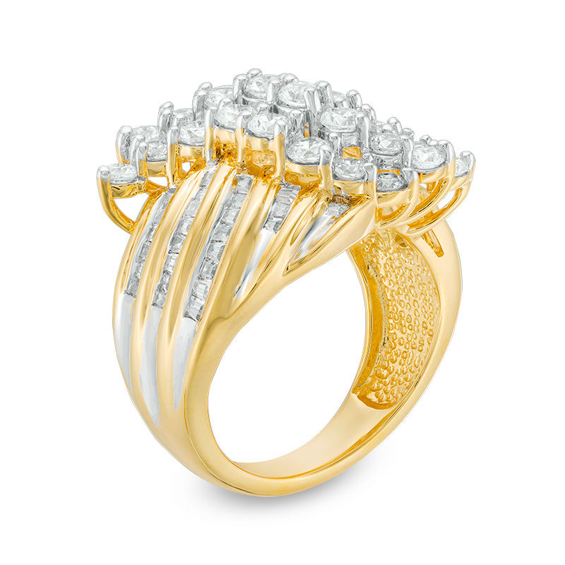 Main Image 2 of 2 CT. T.W. Baguette and Round Diamond Wave Ring in 10K Gold