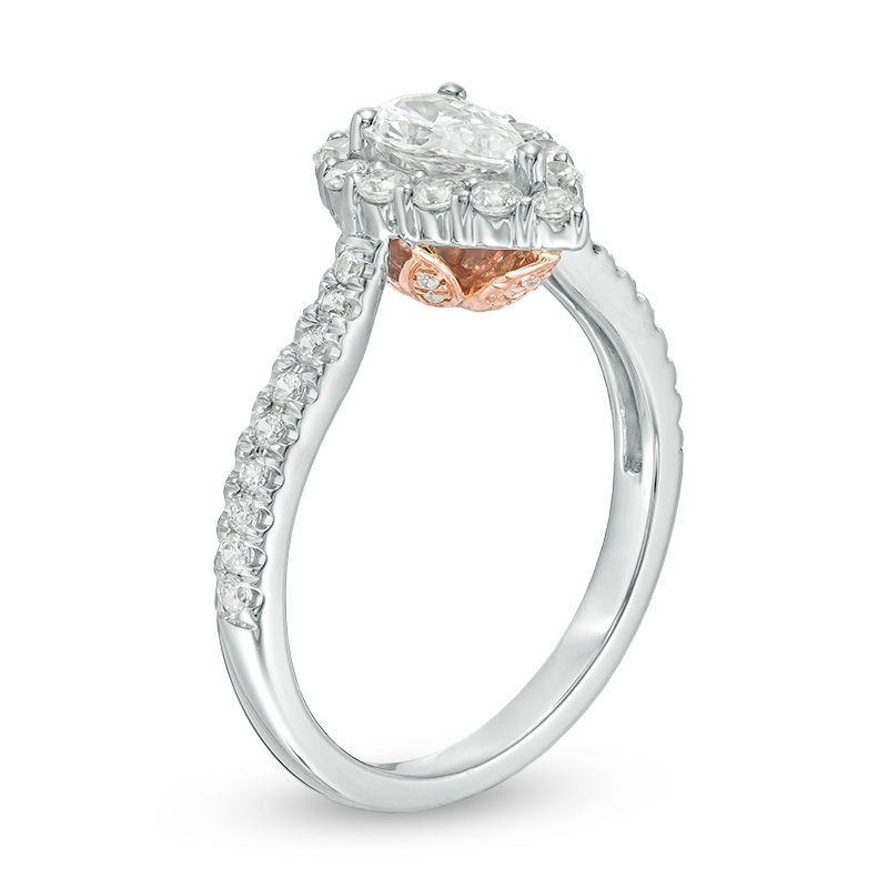 Love's Destiny by Zales 1 CT. T.W. Certified Pear-Shaped Diamond Frame Engagement Ring in 14K Two-Tone Gold (I/SI2)