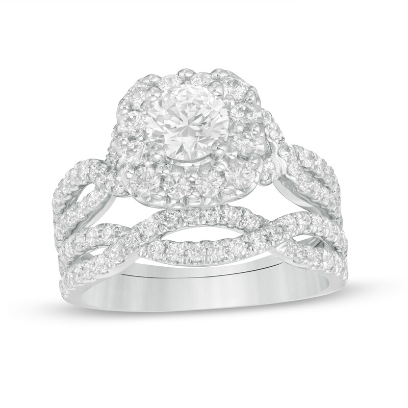 Love's Destiny by Zales 2 CT. T.W. Certified Diamond Cushion Frame Twist Shank Bridal Set in 14K White Gold (I/SI2)