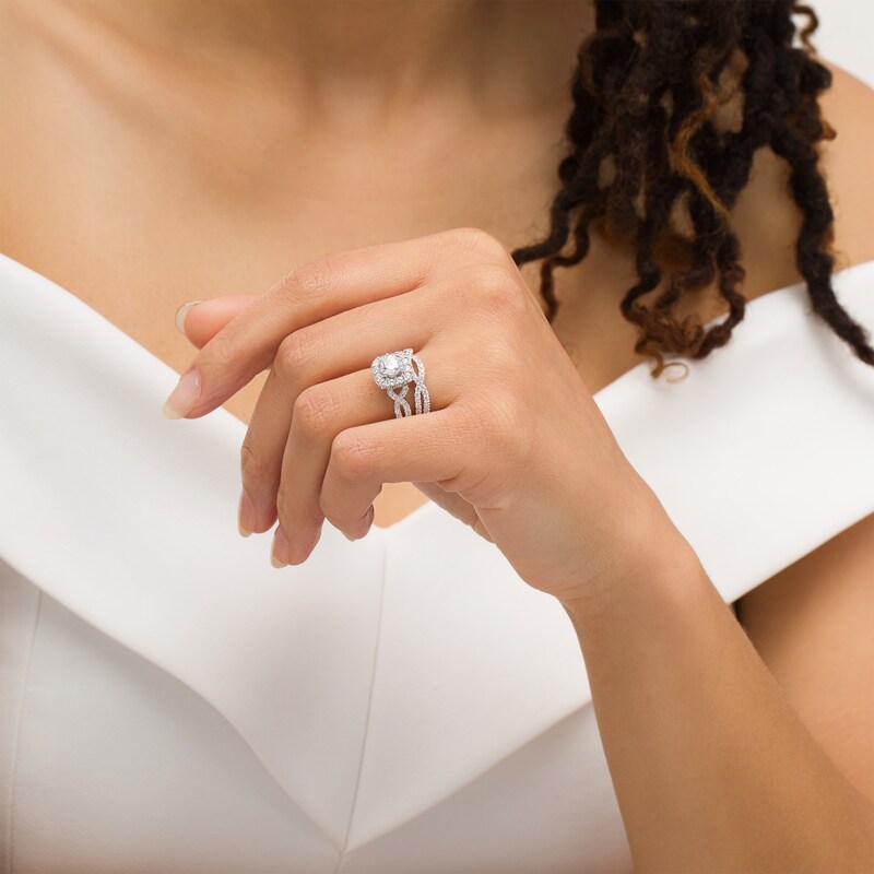 Main Image 2 of Love's Destiny by Zales 2 CT. T.W. Certified Diamond Cushion Frame Twist Shank Bridal Set in 14K White Gold (I/SI2)