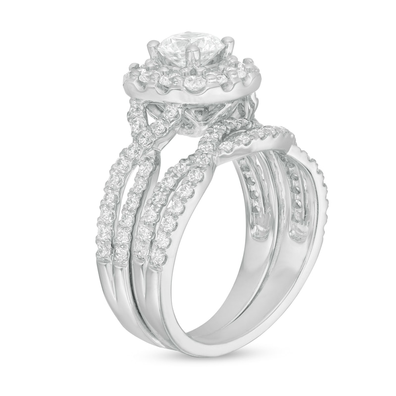 Love's Destiny by Zales 2 CT. T.W. Certified Diamond Cushion Frame Twist Shank Bridal Set in 14K White Gold (I/SI2)