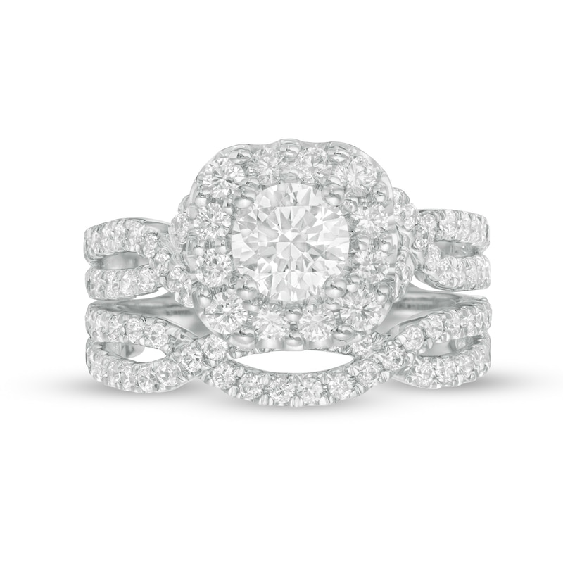 Love's Destiny by Zales 2 CT. T.W. Certified Diamond Cushion Frame Twist Shank Bridal Set in 14K White Gold (I/SI2)