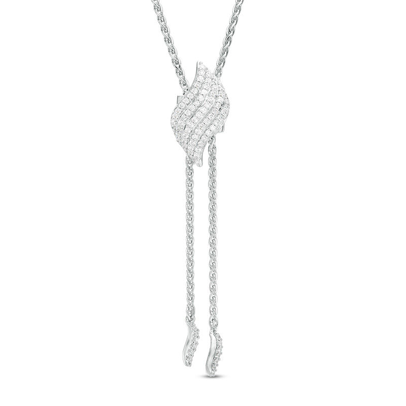 Main Image 1 of 1/3 CT. T.W. Diamond Flame-Shaped Lariat Necklace in Sterling Silver - 26"