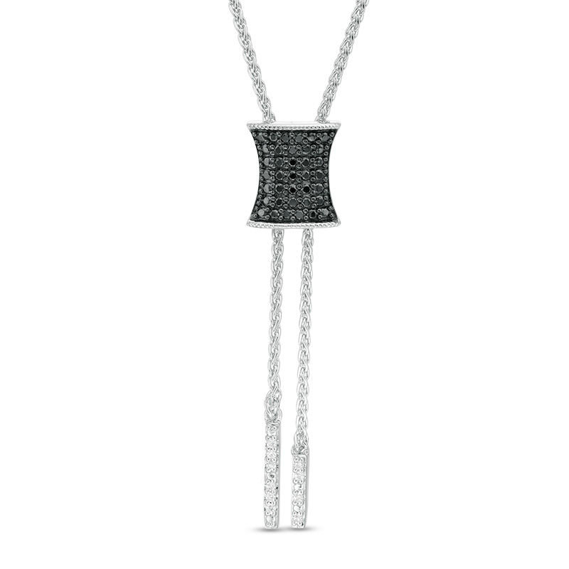 1/4 CT. T.W. Enhanced Black and White Diamond Concave Lariat Necklace in Sterling Silver - 26"