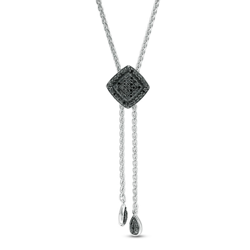 1/4 CT. T.W. Enhanced Black Composite Diamond Tilted Cushion Frame Lariat Necklace in Sterling Silver - 26"