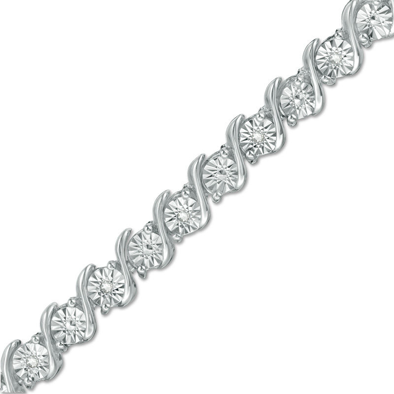 1/10 CT. T.W. Diamond "S" Tennis Bracelet in Sterling Silver - 7.25"