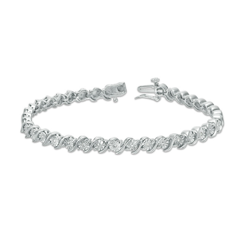 Main Image 3 of 1/10 CT. T.W. Diamond "S" Tennis Bracelet in Sterling Silver - 7.25"