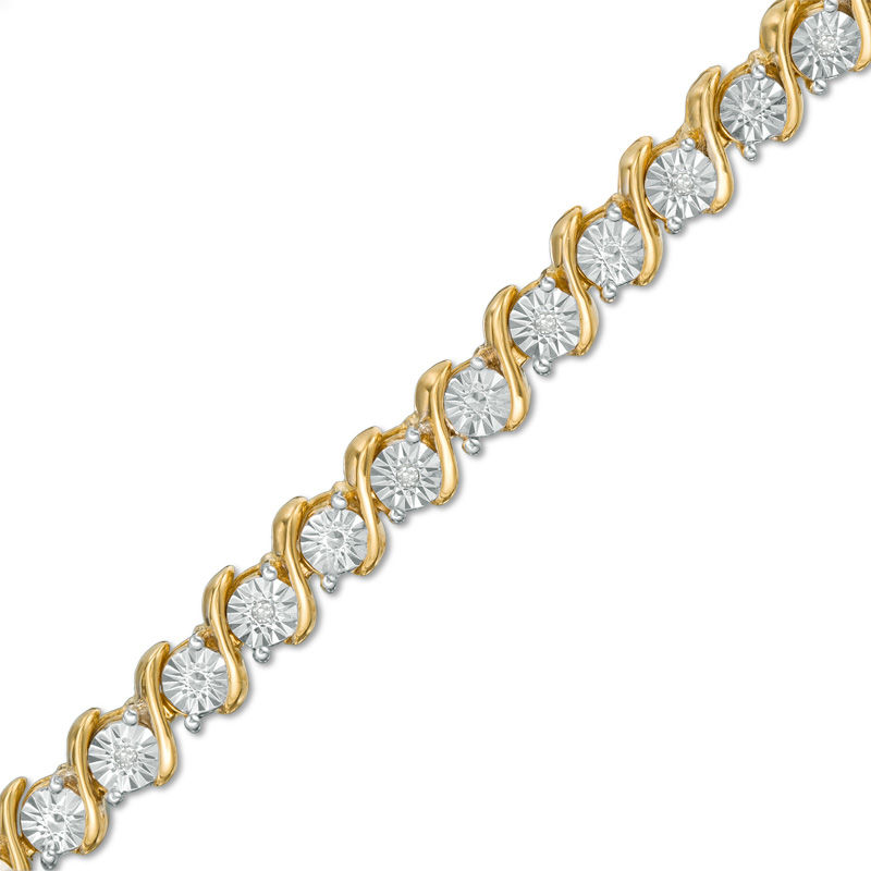 Main Image 1 of 1/10 CT. T.W. Diamond "S" Tennis Bracelet in Sterling Silver with 14K Gold Plate - 7.25"