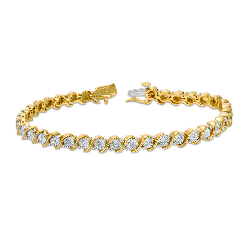 Main Image 3 of 1/10 CT. T.W. Diamond "S" Tennis Bracelet in Sterling Silver with 14K Gold Plate - 7.25"