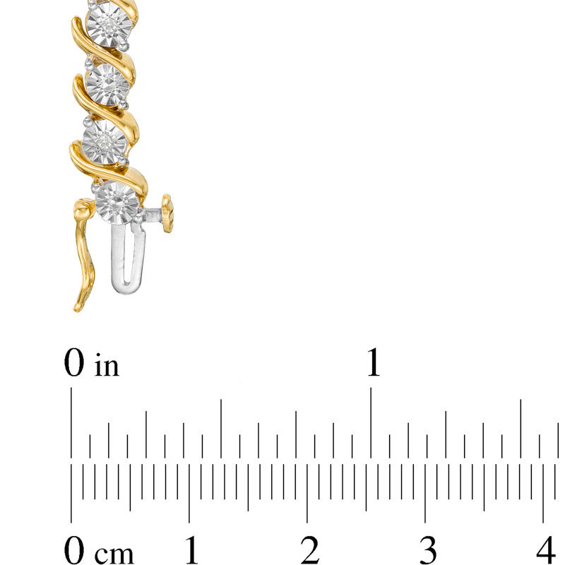Main Image 4 of 1/10 CT. T.W. Diamond "S" Tennis Bracelet in Sterling Silver with 14K Gold Plate - 7.25"