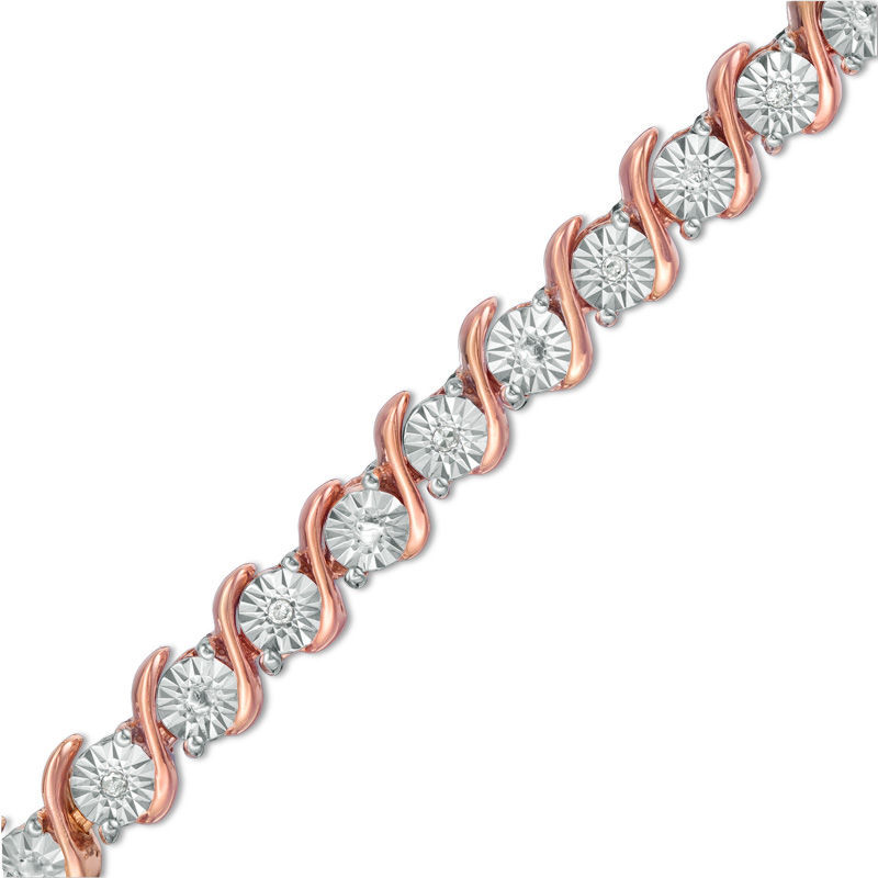 Main Image 1 of 1/10 CT. T.W. Diamond "S" Tennis Bracelet in Sterling Silver with 14K Rose Gold Plate - 7.25"
