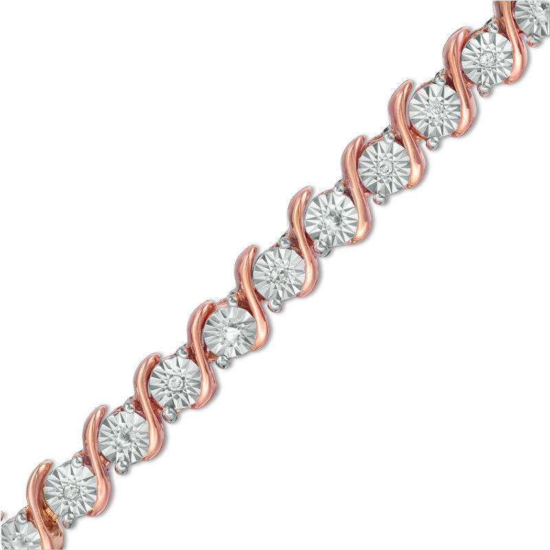 1/10 CT. T.W. Diamond "S" Tennis Bracelet in Sterling Silver with 14K Rose Gold Plate - 7.25"