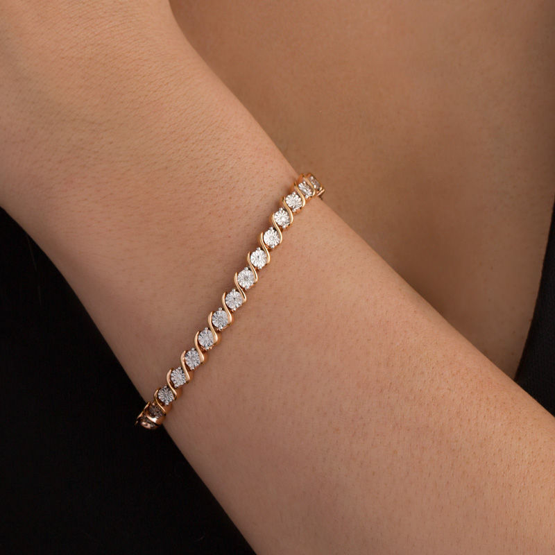 1/10 CT. T.W. Diamond "S" Tennis Bracelet in Sterling Silver with 14K Rose Gold Plate - 7.25"