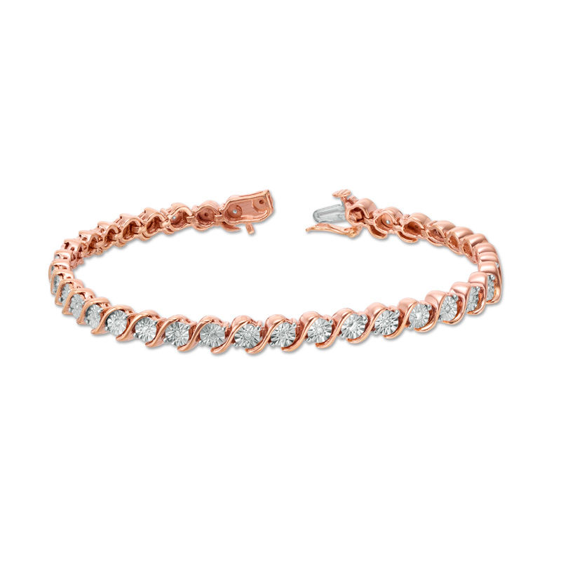 1/10 CT. T.W. Diamond "S" Tennis Bracelet in Sterling Silver with 14K Rose Gold Plate - 7.25"