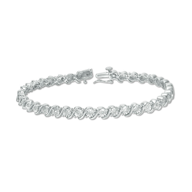 Main Image 3 of 1/4 CT. T.W. Diamond "S" Tennis Bracelet in Sterling Silver - 7.25"