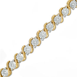1/4 CT. T.W. Diamond &quot;S&quot; Tennis Bracelet in Sterling Silver with 14K Gold Plate - 7.25&quot;