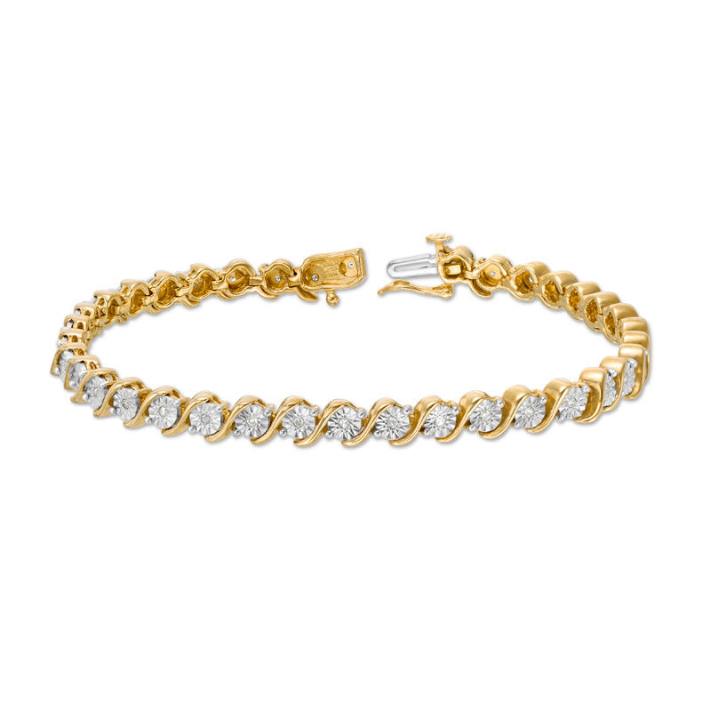 Main Image 3 of 1/4 CT. T.W. Diamond "S" Tennis Bracelet in Sterling Silver with 14K Gold Plate - 7.25"