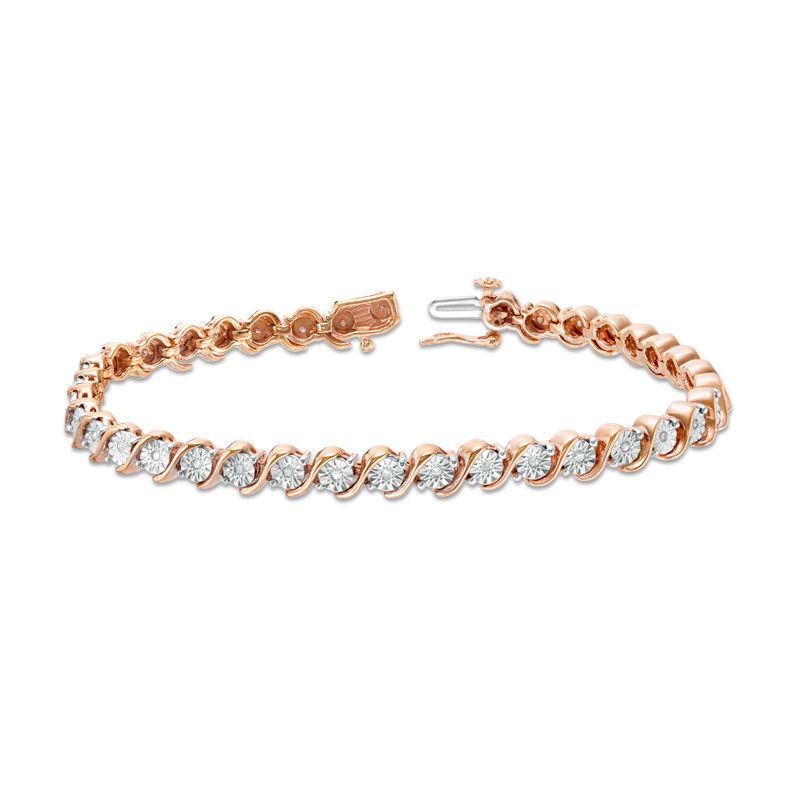 Main Image 3 of 1/4 CT. T.W. Diamond "S" Tennis Bracelet in Sterling Silver with 14K Rose Gold Plate - 7.25"
