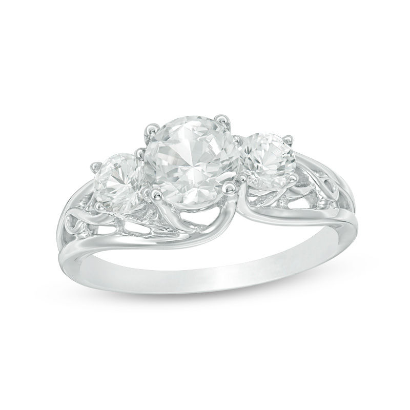 Main Image 1 of Lab-Created White Sapphire Three Stone Bypass Infinity Engagement Ring in Sterling Silver