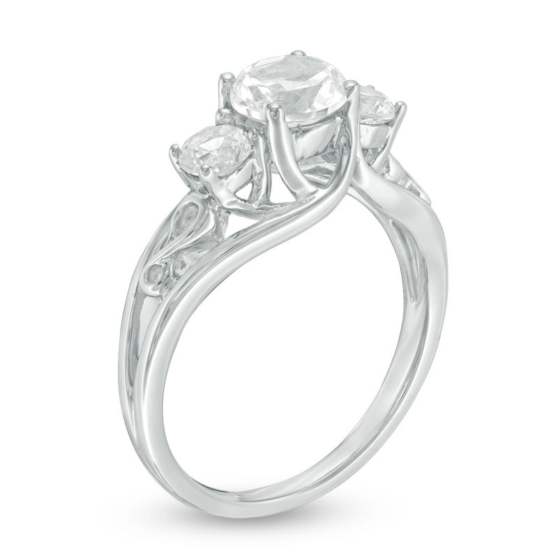Main Image 2 of Lab-Created White Sapphire Three Stone Bypass Infinity Engagement Ring in Sterling Silver