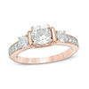 Thumbnail Image 1 of Lab-Created White Sapphire Three Stone Collar Engagement Ring in Sterling Silver with 14K Rose Gold Plate